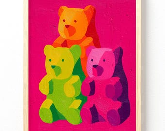 Neon Pop Gummy Bears Matte Vertical Poster | Colorful Retro Pop Art, unframed 693
