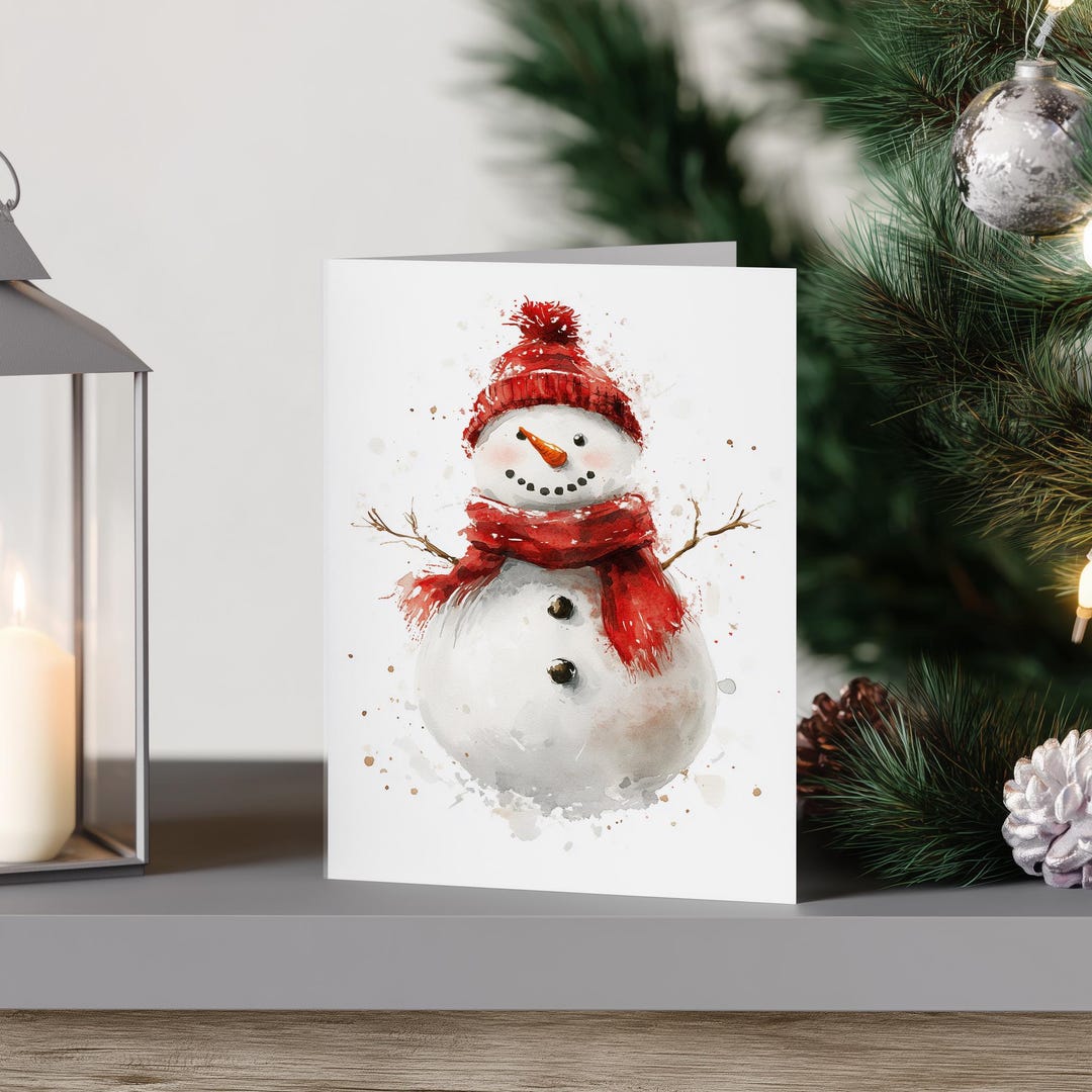 Abstract Snowman Christmas Card Watercolor Holiday Greeting Modern ...