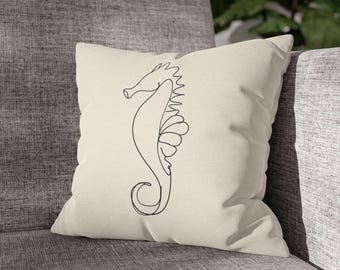 Minimal Seahorse Line Art Spun Polyester Pillowcase | Coastal Nursery Decor