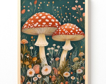 Red Cap Fly Agaric Mushroom Magic Poster Wall Art 264, Unframed