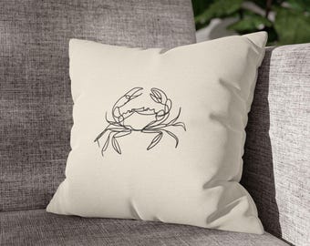 Minimal Line Art Crab Pillow | Coastal Nautical Accent Pillowcase