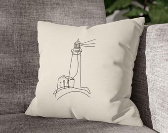 Minimal Line Lighthouse Pillowcase | Square Decorative Pillowcase