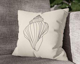 Seashell Line Art Pillow | Neutral Coastal Throw Pillowcase