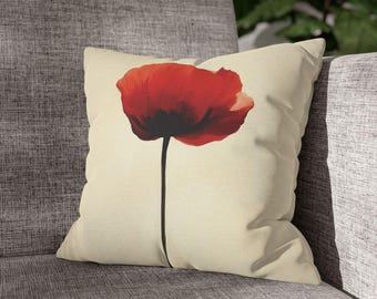 Red Poppy Floral Throw Pillowcase | Square Pillowcase 295