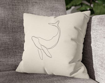 Minimal Line Whale Pillowcase | Spun Polyester Square Pillowcase