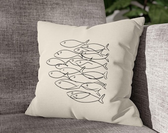 Minimal Fish School throw pillowcase | square pillowcase, nautical decor