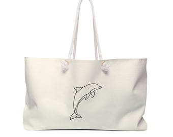 Minimal Dolphin Outline Weekender Bag | Beach Travel Tote