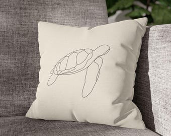 Minimal Sea Turtle Sketch Pillowcase | Square Pillow