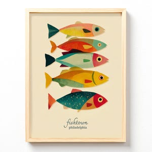 Fishtown Philadelphia Kunstdruck, Bunte Fische Poster, Stadtbild, ungerahmt