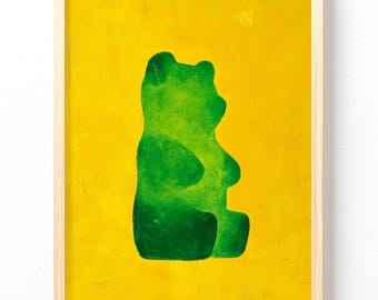 Green Gummy Bear Illustration Matte Poster | Vertical Art Print, unframed 689