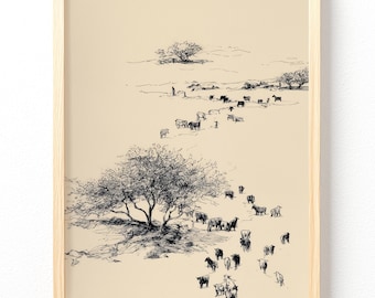Safari Herd Illustration Matte Vertical Poster | African Landscape Print 710 unframed