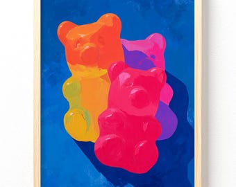Neon Gummy Bears Matte Poster | Vertical Pop Art Wall Print, unframed 692