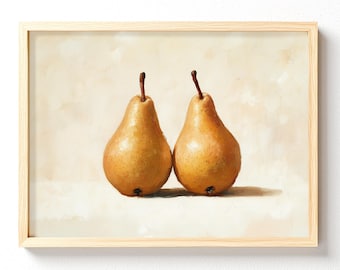 Paired Pears Matte Poster | Fruit Still Life Wall Art, Kitchen Decor, unframed 629