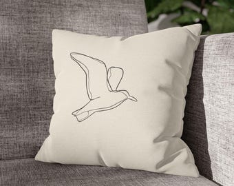 Minimal Line Seagull Pillowcase | Square Throw Pillowcase