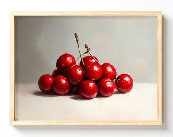 Cherry Still Life Matte Horizontal Poster | Realistic Fruit Wall Art, unframed 625