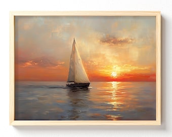 Sailboat at Sunset Matte Horizontal Poster | Seascape Ocean Wall Art, unframed 619