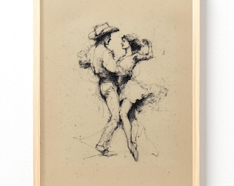 Cowboy Couple Dance Poster Matte Vertical Poster | Vintage Western Sketch 709 unframed
