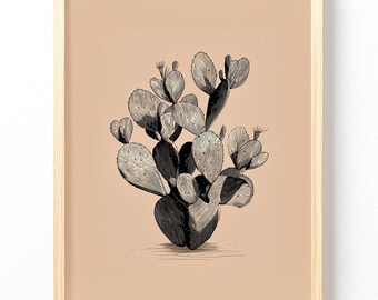 Prickly Pear Cactus Illustration Matte Vertical Poster | Botanical Desert Wall Art 711 unframed