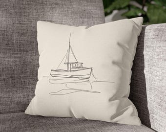 Minimal Sailboat Sketch Pillowcase | Square Throw Pillow
