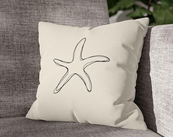 Minimal Starfish Pillowcase | Coastal Beach Decor, Square