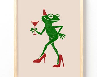Cocktail Frog in Heels Bar Cart Art | Vertical Matte Art Print, unframed, 663