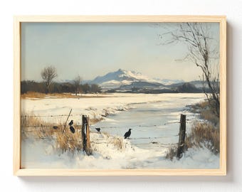 Snowy Landscape Matte Poster | Winter Mountain Field Scene, unframed 617