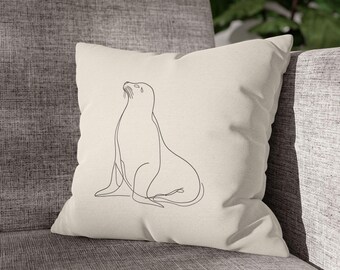Minimal Line Seal Illustration Pillowcase | Square Throw Pillowcase