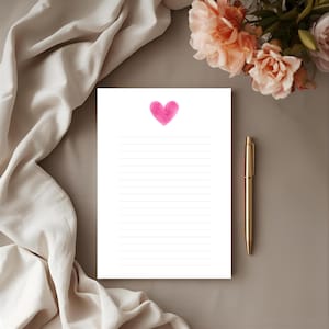 Papelaria com Corações em Aquarela | Download Instantâneo | Papel com e sem Linhas para Anotações e Cartas | Design Minimalista Pintado à Mão