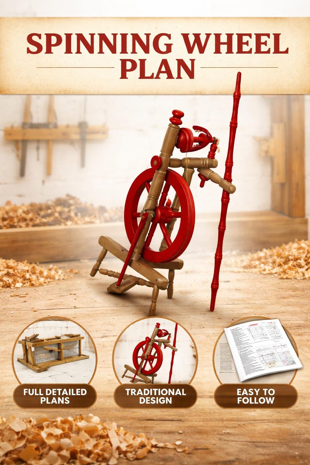 Spinning Wheel Plan PDF DIY Wooden Spinning Wheel Traditional Yarn ...
