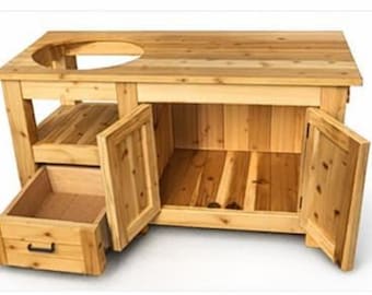 DIY Big Green Egg Table Plans | Cedar Grill Table Project Outdoor BBQ Table Woodworking Plans