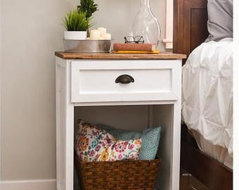 Farmhouse Nightstand with Drawer | Rustic Bedside Table | Wooden End Table with Storage Shelf | Modern Farmhouse Bedroom Furniture