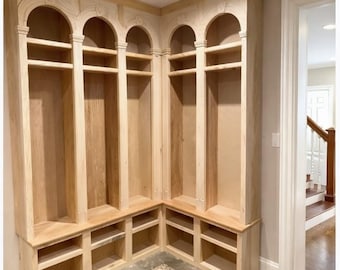 Custom Mudroom Lockers with Arched Design | Built-in Entryway Storage Bench | Wooden Hall Tree Organizer | Handmade Mudroom Cabinet