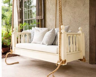 DIY Porch Bed Swing Plans | Outdoor Hanging Daybed Woodworking PDF | Farmhouse Patio Swing Bed | Crib Mattress Swing | Moderate Build