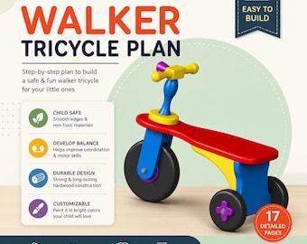 Children Walker Tricycle Plan DIY | Wooden Balance Bike Plans | Toddler Ride On Toy PDF Step by Step Woodworking Guide | Kids Toy Blueprint