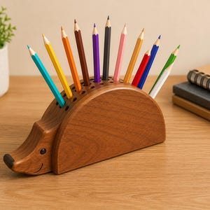 DIY Wooden Hedgehog Pencil Holder Plans PDF Scroll Saw Pattern Digital Download Beginner Woodworking Project Desk Organizer Gift