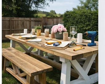 Modern Farmhouse Outdoor Dining Table DIY Plans | Rustic Patio Table PDF | Easy Build Garden Table | Patio Furniture Blueprint