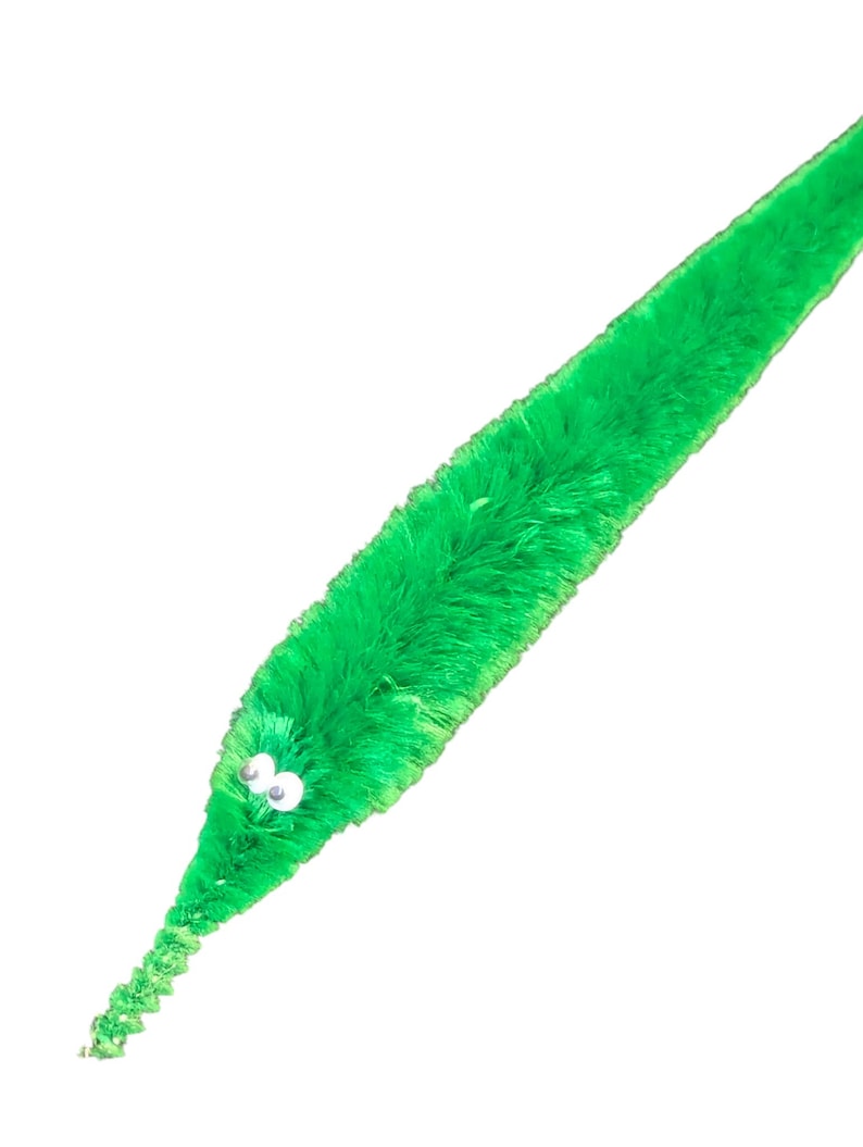 Fuzzy WORM on a STRING Clip Accessory for Hat, Clothing, Bag, or Hair - Vintage Toy Handmade Festival / Rave Sprout Clip, VTG Viral Gag Gift Green