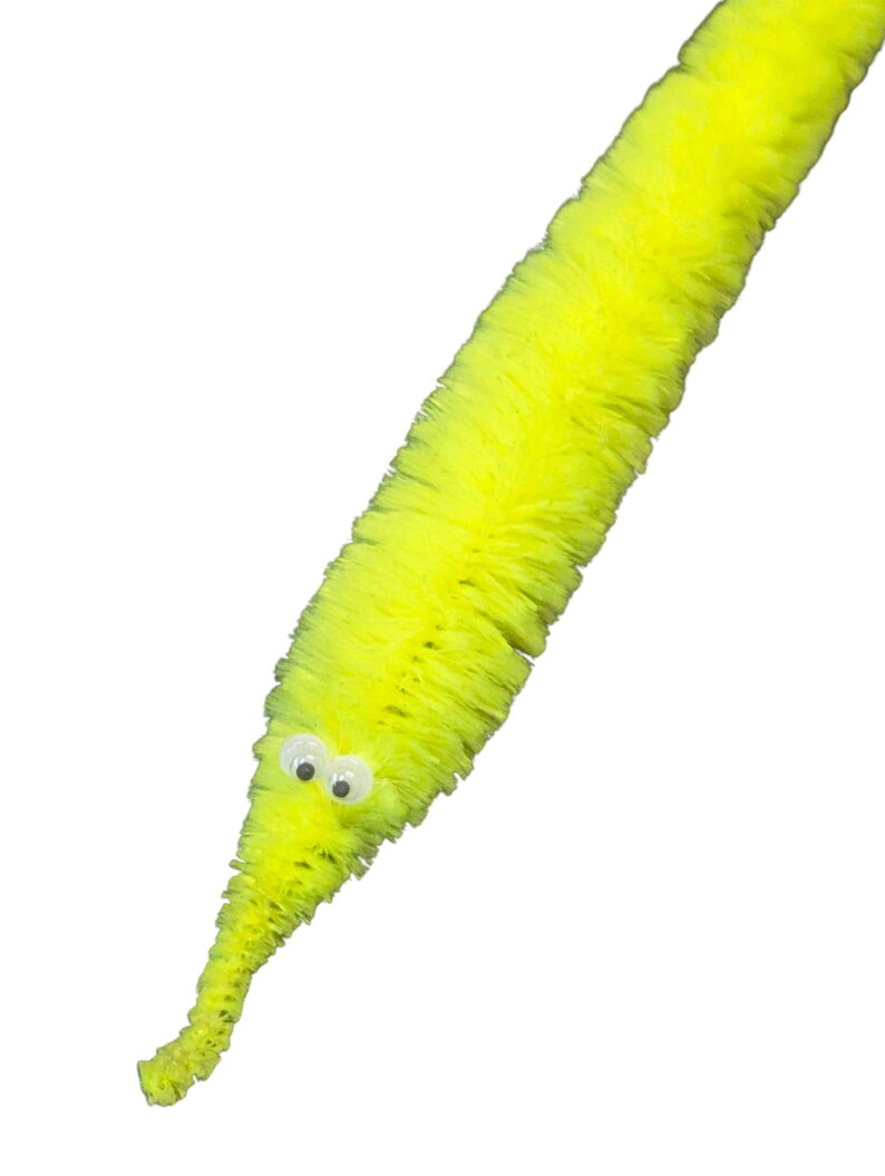 Fuzzy WORM on a STRING Clip Accessory for Hat, Clothing, Bag, or Hair - Vintage Toy Handmade Festival / Rave Sprout Clip, VTG Viral Gag Gift Neon Yellow
