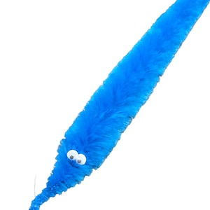 Fuzzy WORM on a STRING Clip Accessory for Hat, Clothing, Bag, or Hair - Vintage Toy Handmade Festival / Rave Sprout Clip, VTG Viral Gag Gift Blue