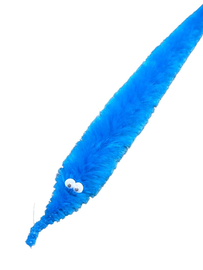 Fuzzy WORM on a STRING Clip Accessory for Hat, Clothing, Bag, or Hair - Vintage Toy Handmade Festival / Rave Sprout Clip, VTG Viral Gag Gift Blue