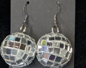 925 Sterling Silver Dangle 1" Disco Ball Earrings - Rave / Festival Jewelry