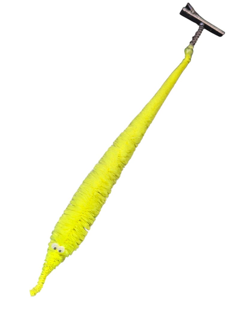 Fuzzy WORM on a STRING Clip Accessory for Hat, Clothing, Bag, or Hair - Vintage Toy Handmade Festival / Rave Sprout Clip, VTG Viral Gag Gift image 9