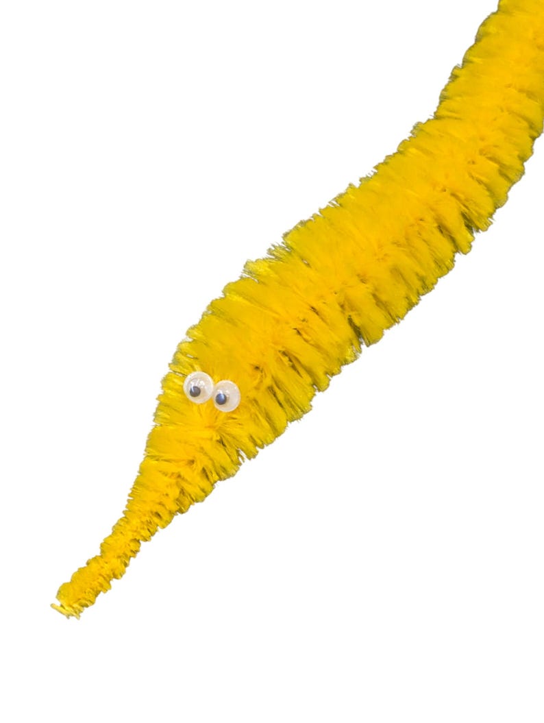 Fuzzy WORM on a STRING Clip Accessory for Hat, Clothing, Bag, or Hair - Vintage Toy Handmade Festival / Rave Sprout Clip, VTG Viral Gag Gift Yellow