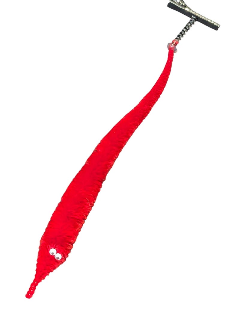 Fuzzy WORM on a STRING Clip Accessory for Hat, Clothing, Bag, or Hair - Vintage Toy Handmade Festival / Rave Sprout Clip, VTG Viral Gag Gift image 3