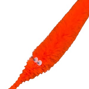 Fuzzy WORM on a STRING Clip Accessory for Hat, Clothing, Bag, or Hair - Vintage Toy Handmade Festival / Rave Sprout Clip, VTG Viral Gag Gift Orange
