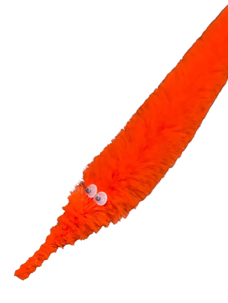 Fuzzy WORM on a STRING Clip Accessory for Hat, Clothing, Bag, or Hair - Vintage Toy Handmade Festival / Rave Sprout Clip, VTG Viral Gag Gift Orange