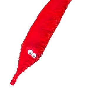 Fuzzy WORM on a STRING Clip Accessory for Hat, Clothing, Bag, or Hair - Vintage Toy Handmade Festival / Rave Sprout Clip, VTG Viral Gag Gift Red