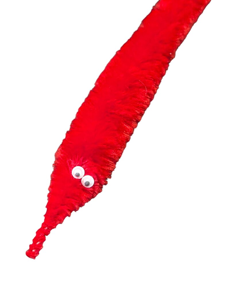 Fuzzy WORM on a STRING Clip Accessory for Hat, Clothing, Bag, or Hair - Vintage Toy Handmade Festival / Rave Sprout Clip, VTG Viral Gag Gift Red