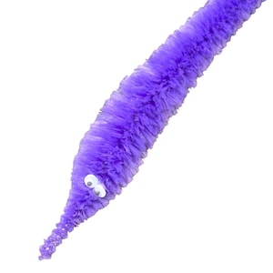 Fuzzy WORM on a STRING Clip Accessory for Hat, Clothing, Bag, or Hair - Vintage Toy Handmade Festival / Rave Sprout Clip, VTG Viral Gag Gift Purple