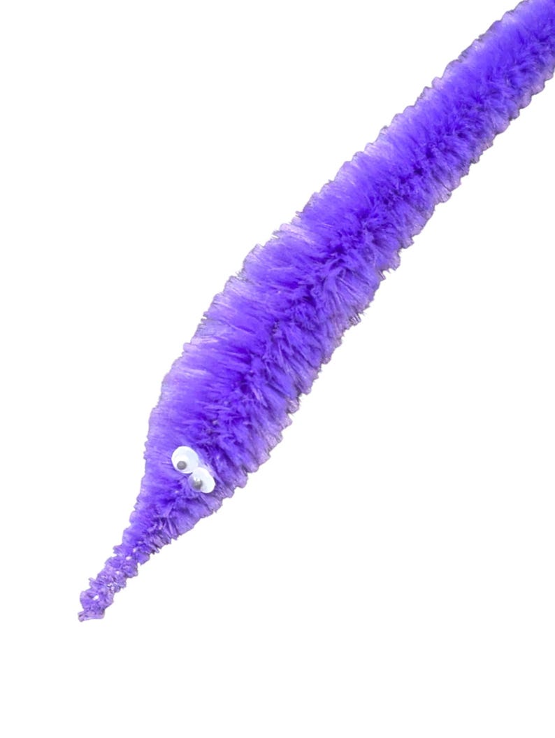 Fuzzy WORM on a STRING Clip Accessory for Hat, Clothing, Bag, or Hair - Vintage Toy Handmade Festival / Rave Sprout Clip, VTG Viral Gag Gift Purple